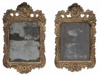 Appraisal: Pair Continental Baroque Gilt Wood Mirrors th th century leaf