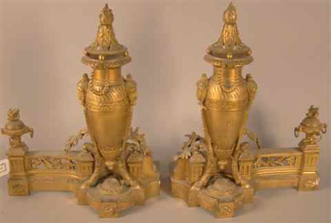 Appraisal: PAIR OF CONTINENTAL GILT-BRONZE CHENETS LOUIS XVI style h w