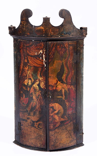 Appraisal: AN TH CENTURY PAINTED HANGING CORNER CABINET the interior fitted