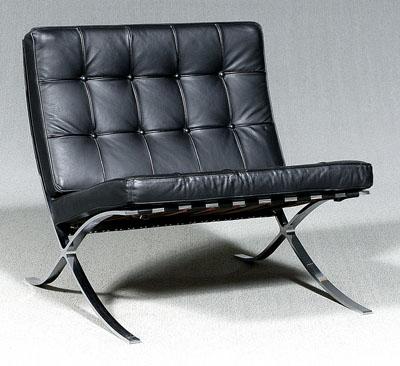 Appraisal: Barcelona chair chrome plated flat steel and leather strap construction