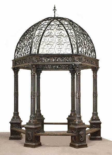 Appraisal: A Renaissance style painted cast iron garden gazebo The lacy