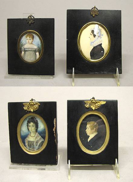 Appraisal: Four portrait miniatures first half th century Comprising half length