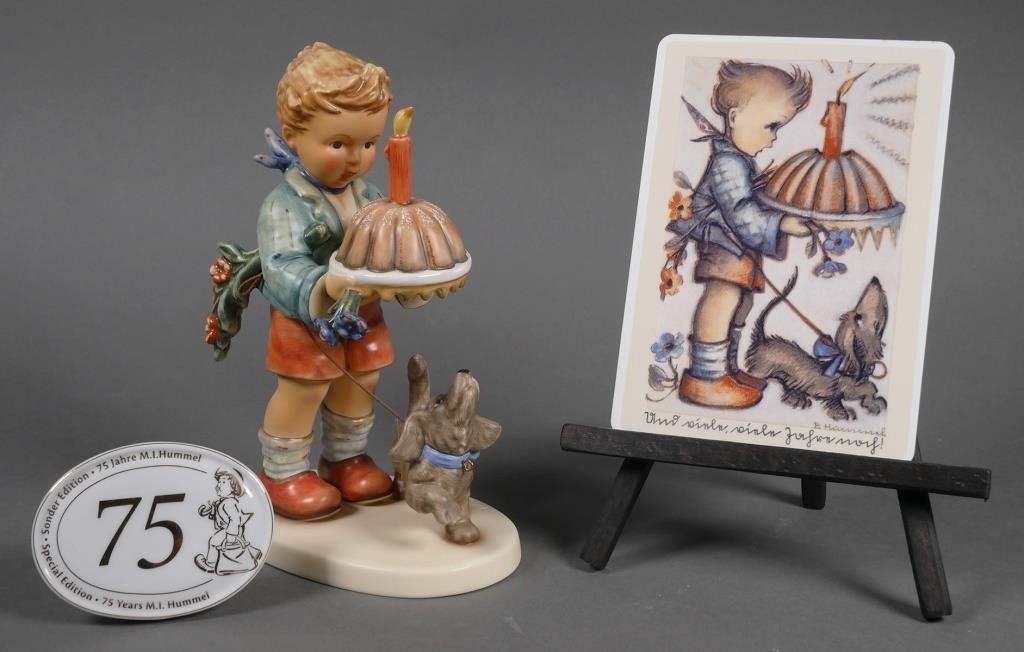 Appraisal: Hummel Begging His Share includes ceramic post card and th