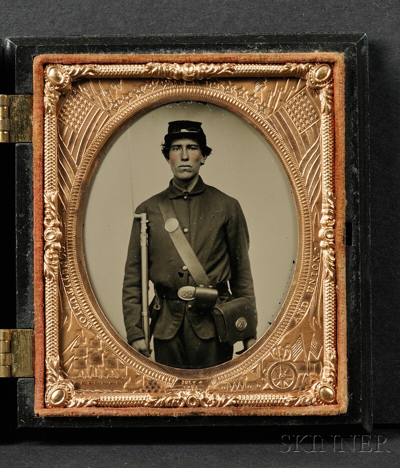 Appraisal: Sixth Plate Tintype of a Union Soldier Standing at Attention