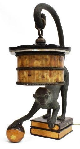 Appraisal: Maitland-Smith one-light table lamp late th c patinated bronze monkey