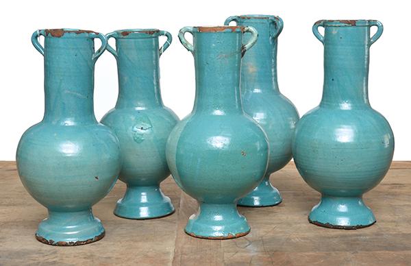 Appraisal: FIVE MOROCCAN TURQUOISE VASES ALL CM HIGH FIVE MOROCCAN TURQUOISE