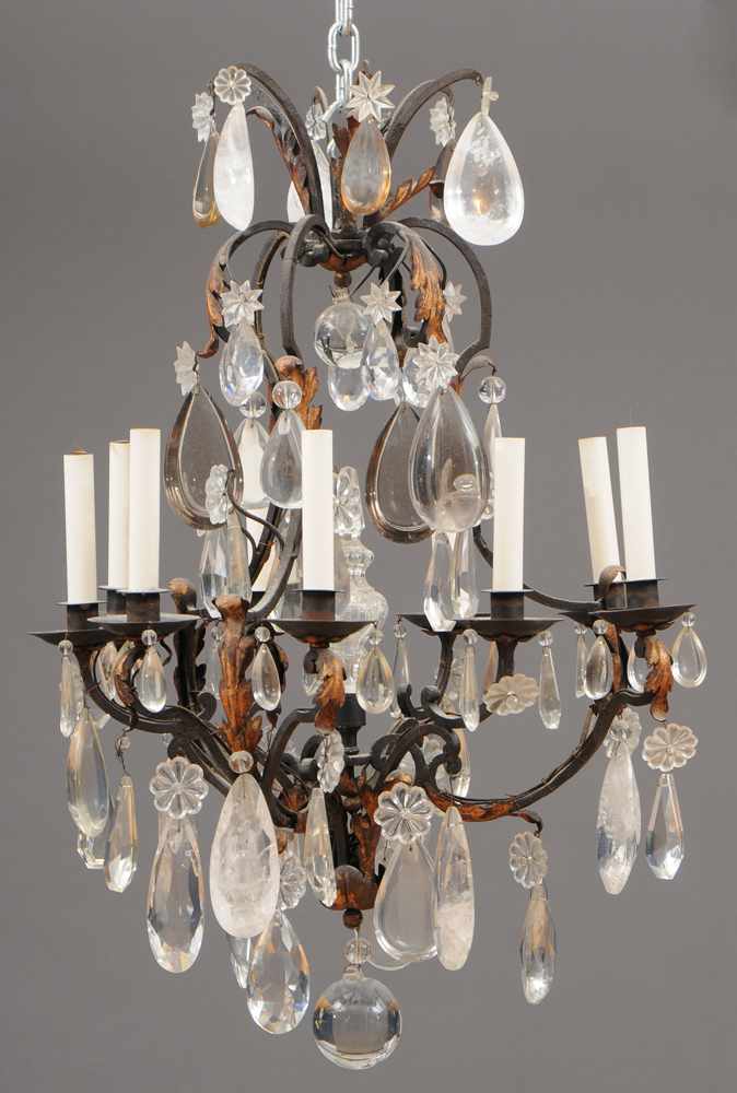 Appraisal: LOUIS XV STYLE ROCK CRYSTAL AND GLASS MOUNTED IRON NINE-LIGHT