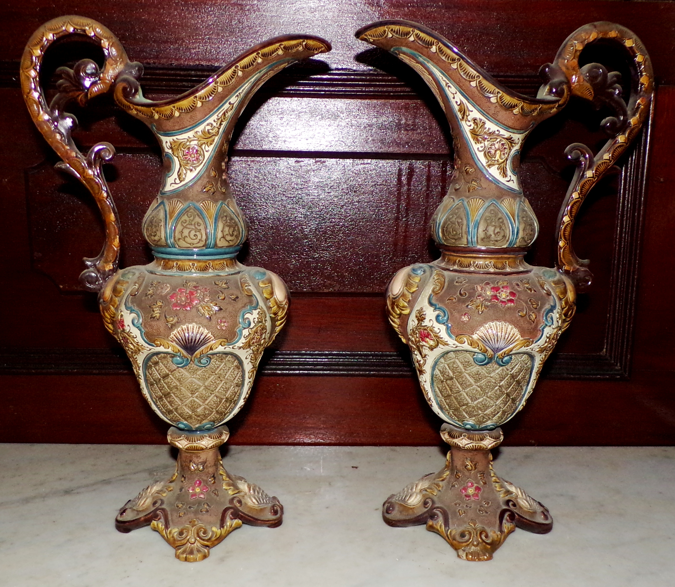 Appraisal: Pair of Majolica ewers ''h