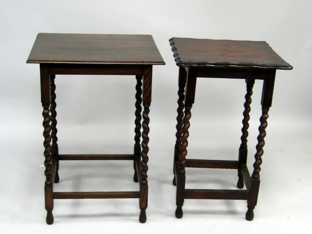 Appraisal: Two s square oak occasional tables on barleytwist legs one