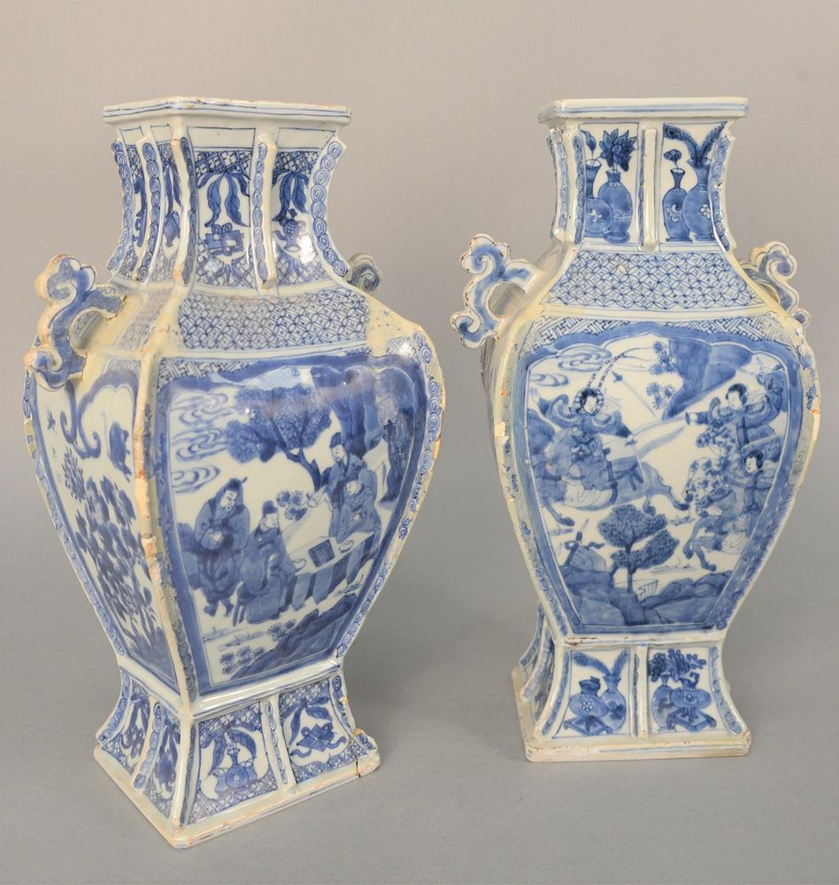 Appraisal: Pair of Chinese Porcelain Blue and White Vases square form