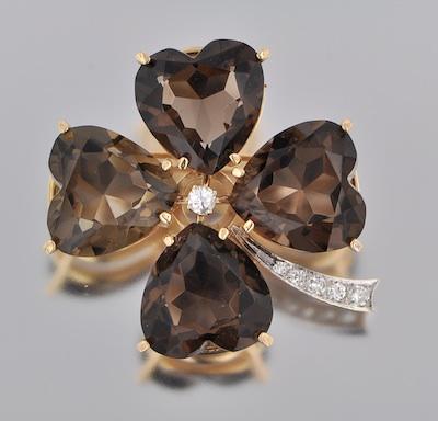 Appraisal: A Gold Smoky Quartz and Diamond Clover Design Brooch k