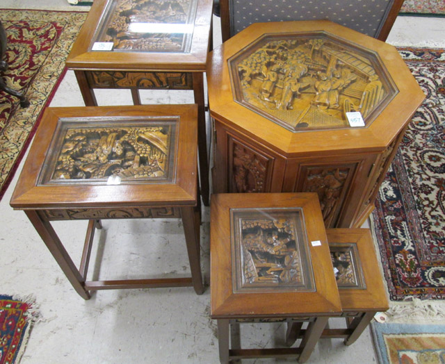 Appraisal: NESTING TABLE SET AND MATCHING OCTAGONAL END TABLE Chinese th