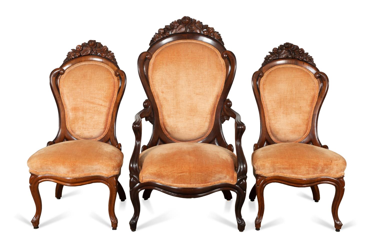 Appraisal: SET OF THREE ATTRIBUTED J H BELTER PARLOR CHAIRS Set