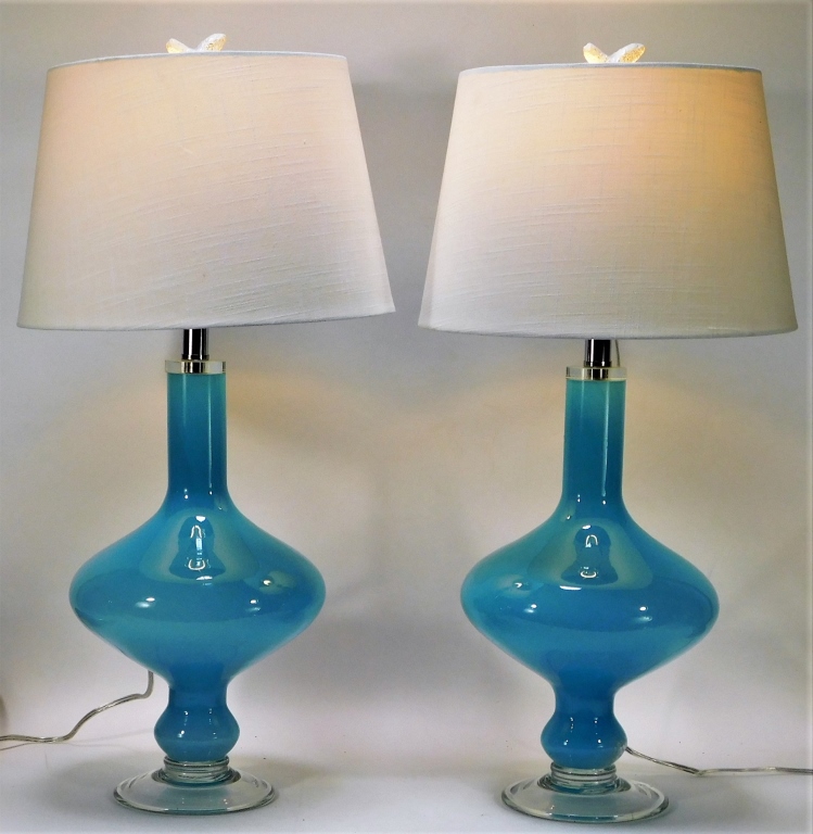 Appraisal: PR ITALIAN MURANO BABY BLUE ART GLASS LAMPS Italy th