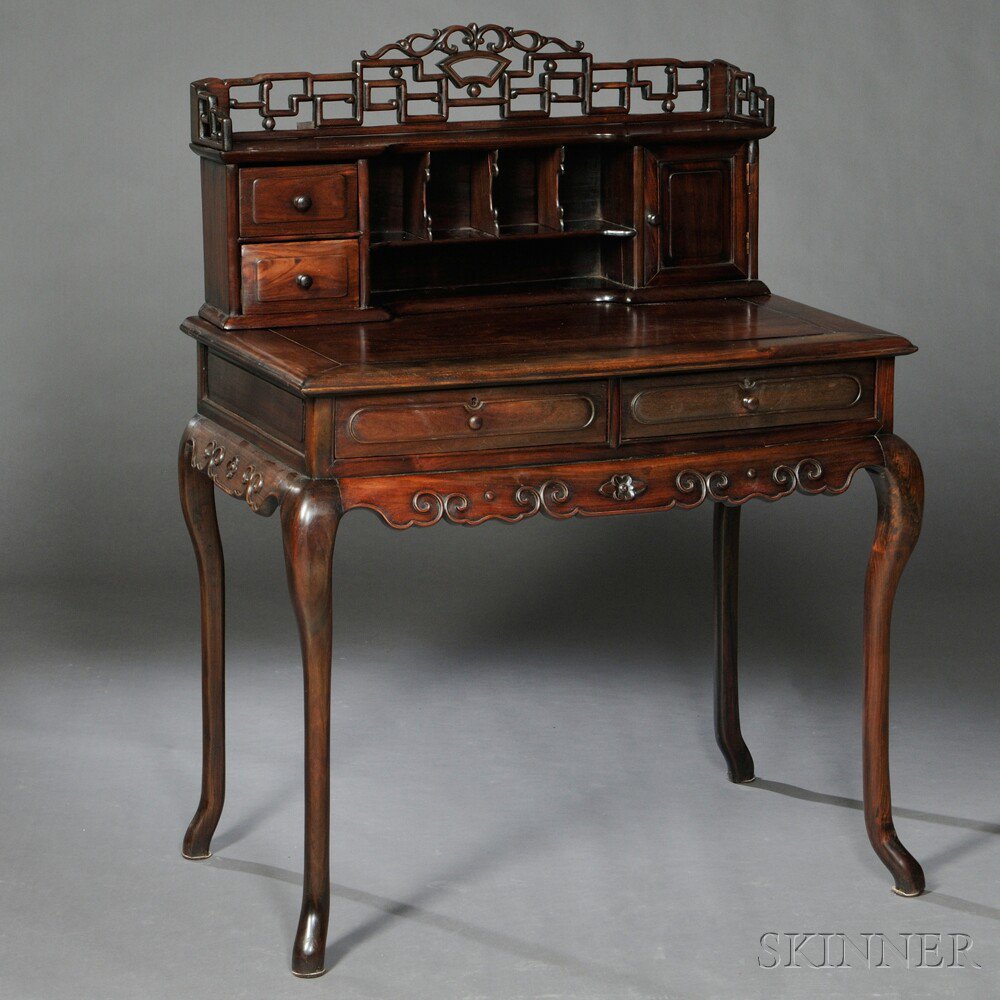 Appraisal: Desk China for export th century hardwood top panel set