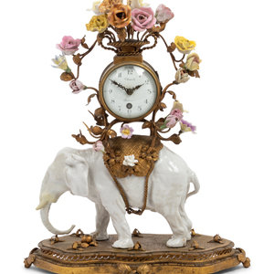 Appraisal: A French Gilt Metal Mounted Porcelain Elephant-Form Clock the dial