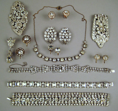 Appraisal: Four rhinestone bracelets one with matching earrings together with French