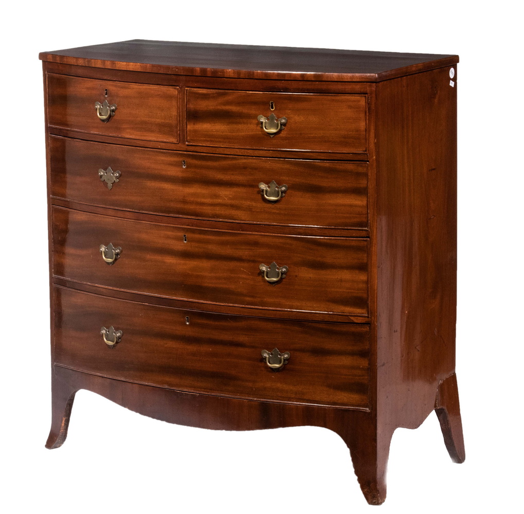 Appraisal: ENGLISH MAHOGANY BOWFRONT CHEST th c Two-Over Three Drawer Dresser