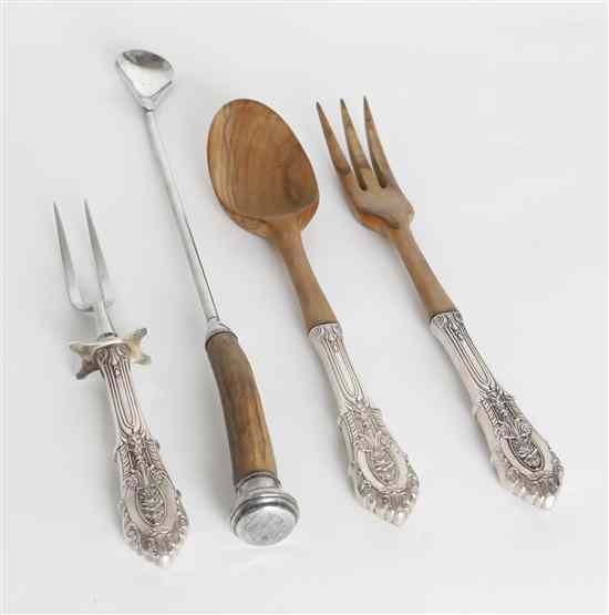 Appraisal: A Set of Four Wood and Silver Servers Length of