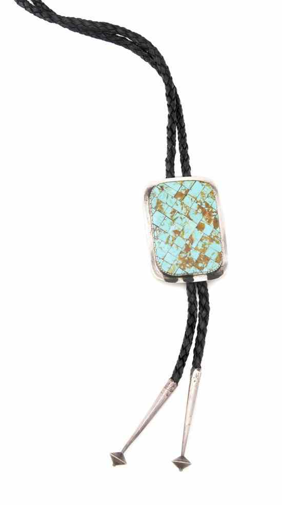 Appraisal: A Santo Domingo Sterling Silver and Mosaic Turquoise Bolo Tie