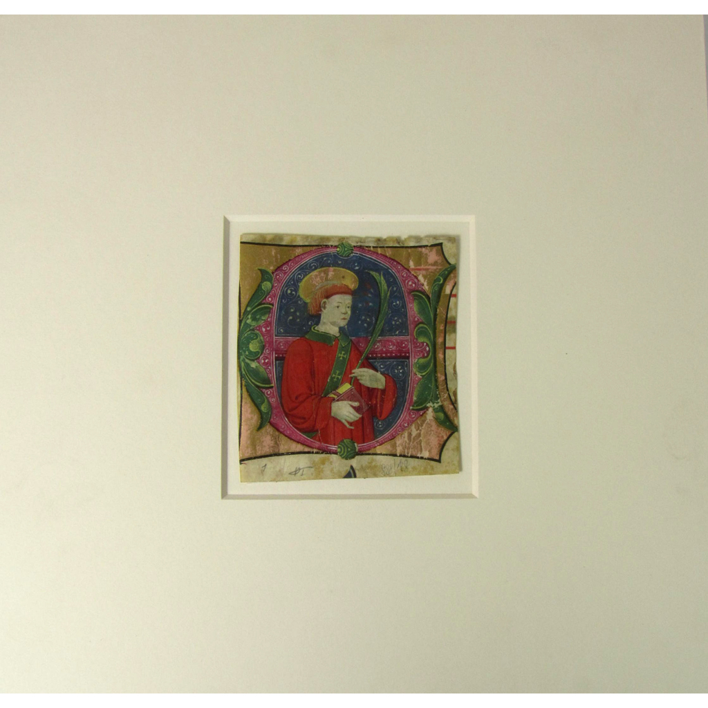 Appraisal: Illuminated initial Italy mid th century showing a saint holding