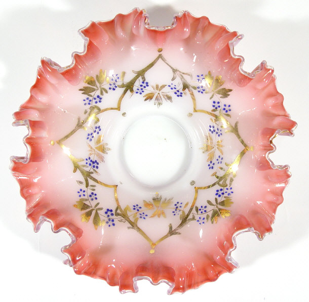 Appraisal: Victorian fluted pink and white opaline glass dish gilded with