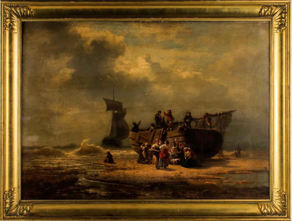 Appraisal: W MEYER TH TH CENTURY FISHING BOAT RETURNING WITH CATCHoil