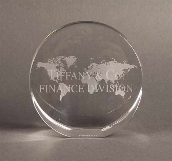 Appraisal: Tiffany Co etched glass paperweight one side etched ''Tiffany Co