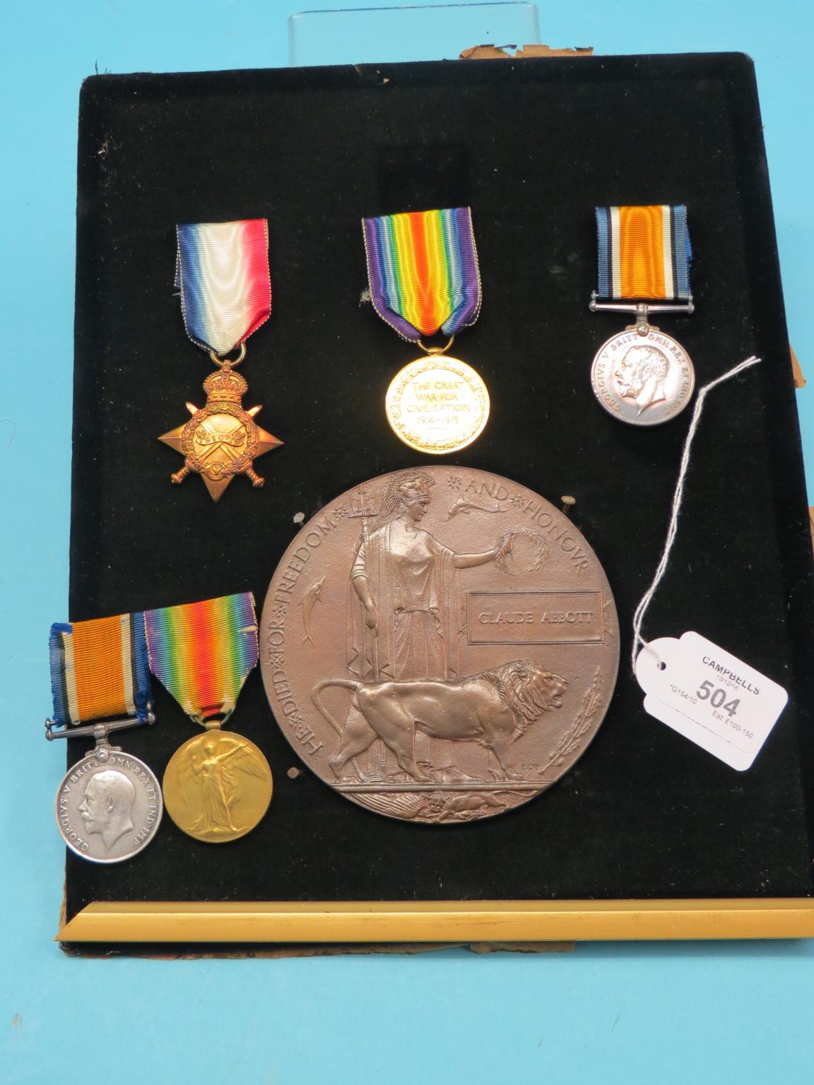 Appraisal: WWI medals group of three to Pte C Abbott F