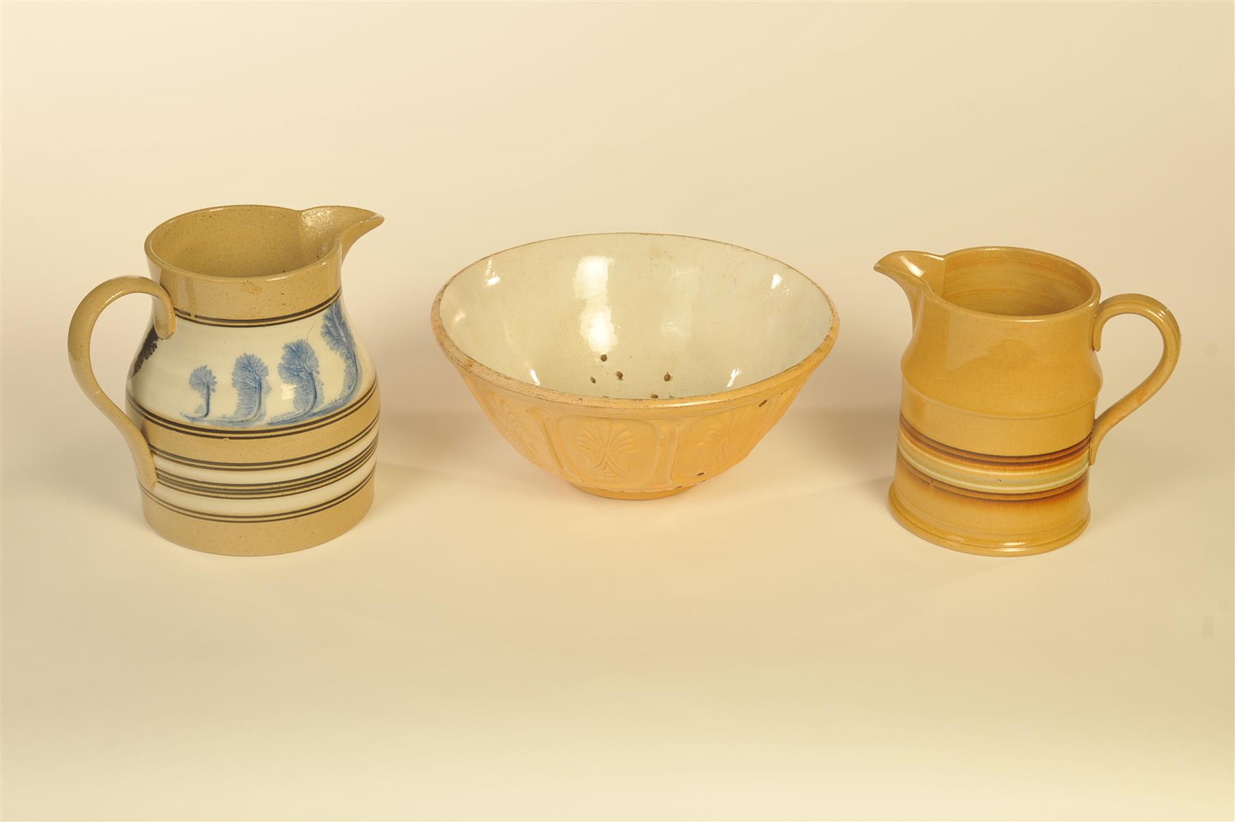 Appraisal: THREE PIECES OF YELLOWWARE American th quarter- th century Large