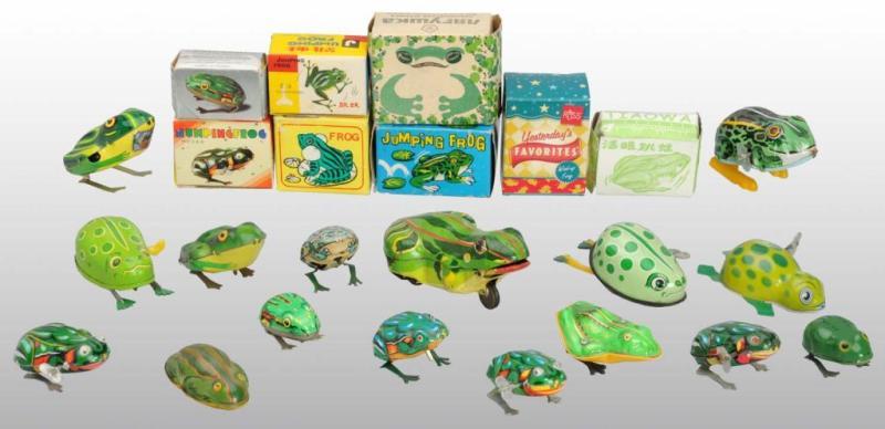 Appraisal: Lot of Tin Litho Frog Friction Wind-Up Toys Description Chinese