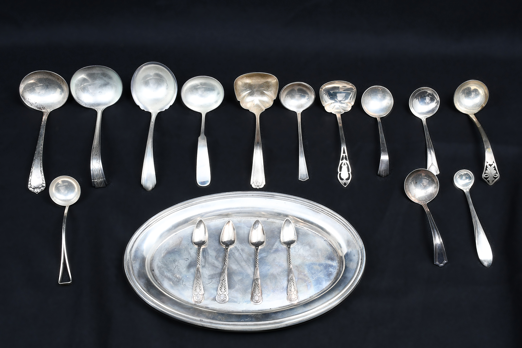 Appraisal: STERLING LADLE SPOON SERVING TRAY COLLECTION Approx Troy ounces Comprising