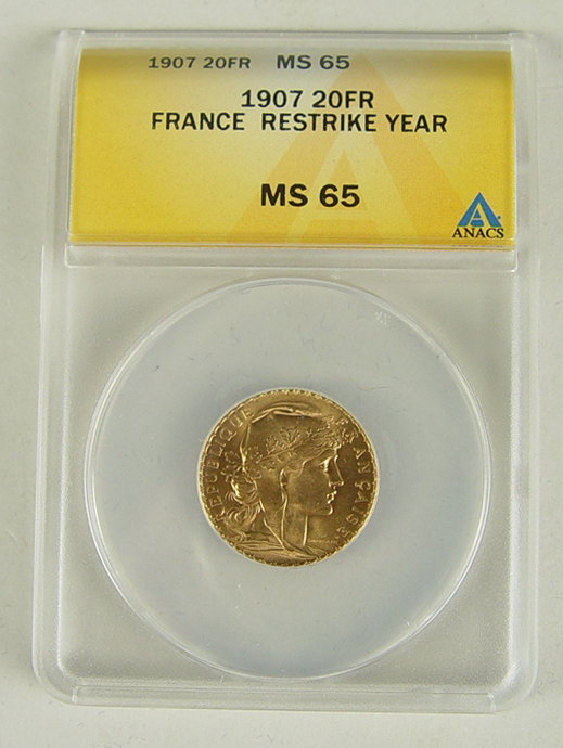 Appraisal: French Rooster Francs Gold Coin ANACS certified and graded MS