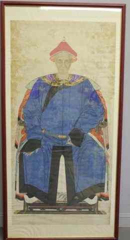 Appraisal: Large Antique Chinese Ancestral Portrait of a Man Beautifully painted