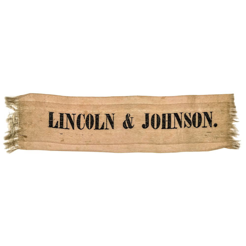 Appraisal: Rare Design LINCOLN JOHNSON Presidential Campaign Silk Ribbon Abraham Lincoln