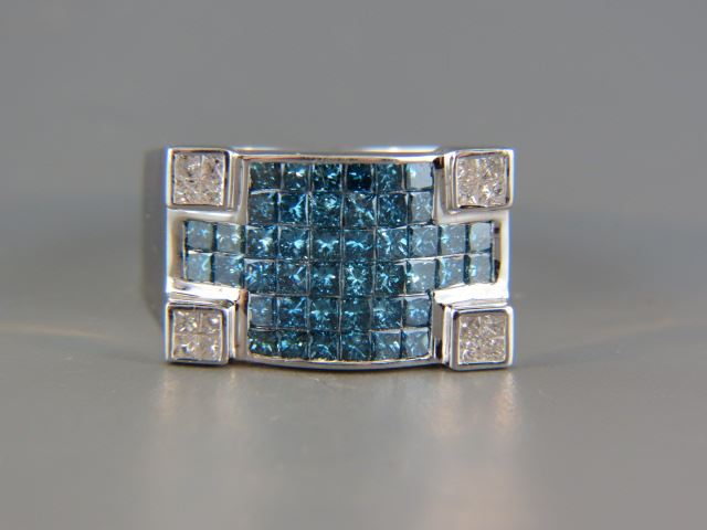 Appraisal: Diamond Ring square cut diamonds in rich blue-green and white