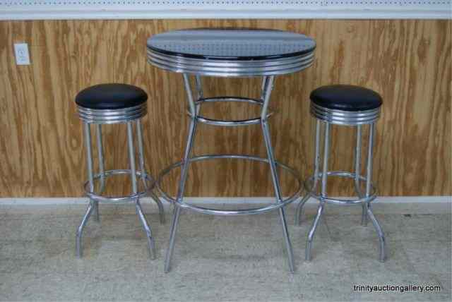 Appraisal: Chrome Black Modern Bistro - Cafe Table StoolsFrom an estate