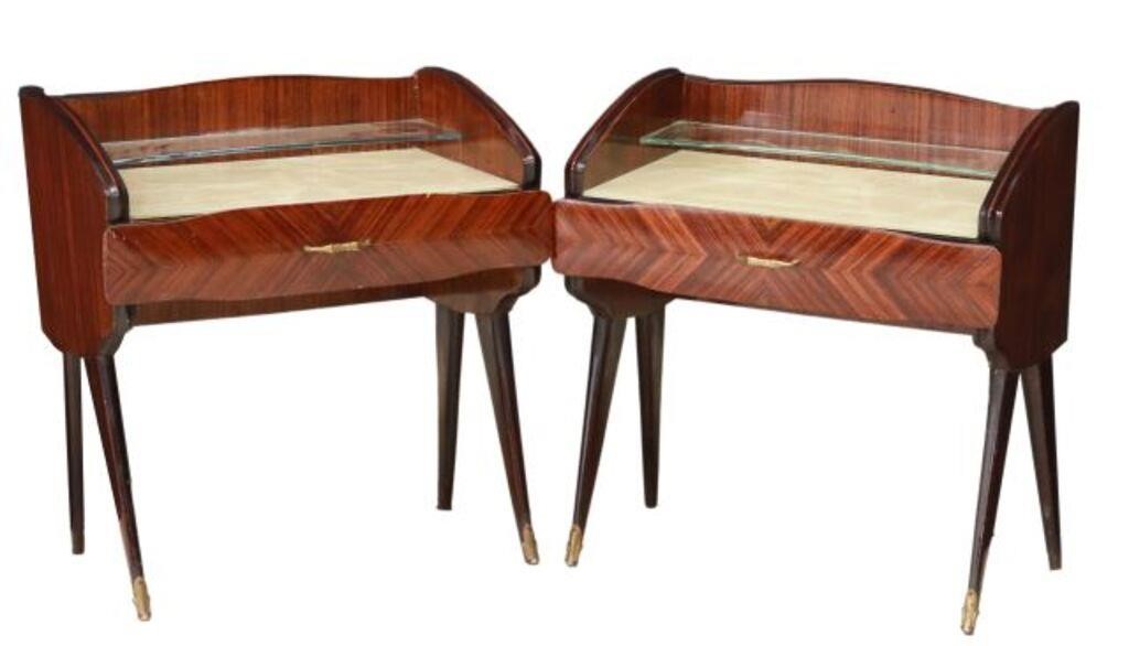 Appraisal: pair Italian mid-century modern rosewood nightstands c s shaped clear