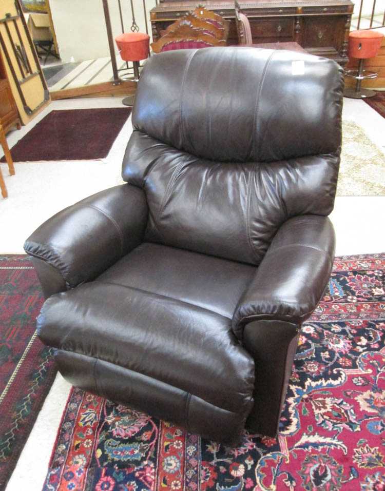 Appraisal: DARK BROWN LEATHER SWIVEL ROCKER RECLINER La-Z-Boy Co manufactured one