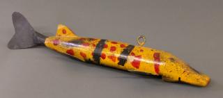 Appraisal: Fish decoy Large painted wood and aluminum fish decoy with