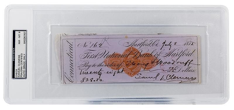 Appraisal: Samuel Clemens Check Signed to Strong Woodruff Twain Mark Samuel