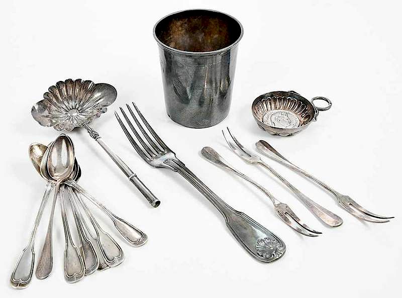 Appraisal: Group of French Silver Items th th century including beaker