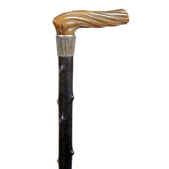 Appraisal: Horn Dress Cane Ca - A carved spiral horn handle