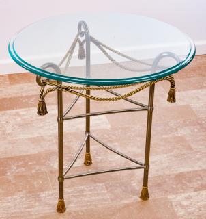 Appraisal: Faux Gilt Rope Round Glass Top Occasional Table Occasional table