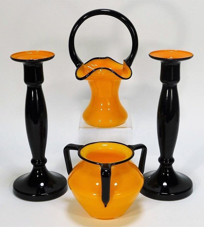 Appraisal: PC Assorted Orange Tango Bohemian Art Glass Vases Bohemia Early