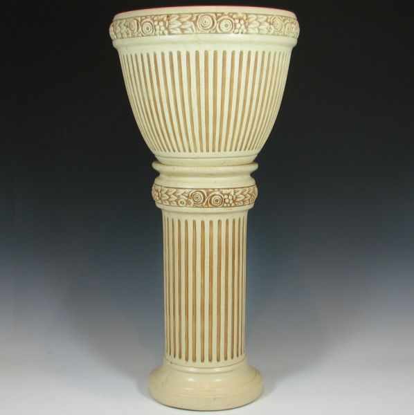 Appraisal: Weller Clinton Ivory jardiniere and pedestal Marked with Weller Pottery