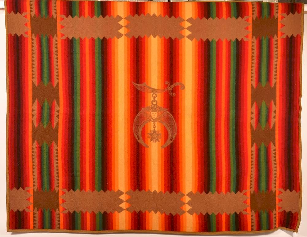 Appraisal: Pendleton Wool Blanket w Masonic Medallion Vintage Pendleton Geometric Pattern