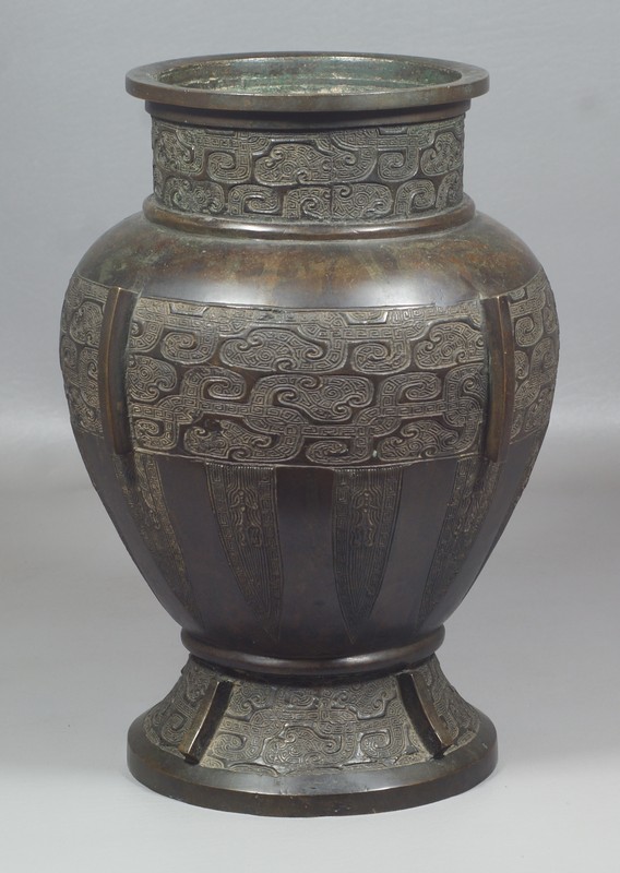 Appraisal: Chinese Bronze Archaic Form Vase drilled for a lamp approx