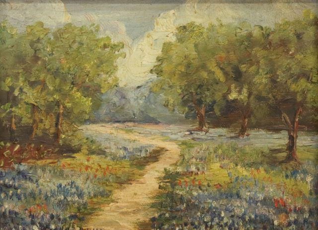 Appraisal: Framed oil painting on canvas board Bluebonnet Path signed lower