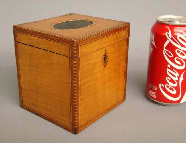 Appraisal: th c satinwood inlaid tea caddy '' W '' Ht